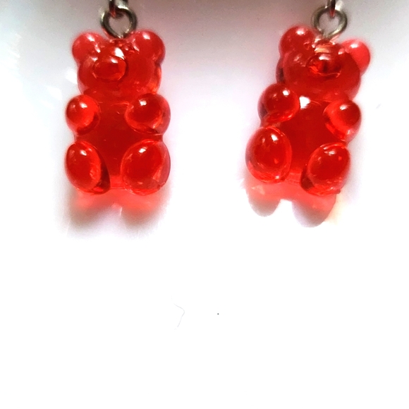 Red Gummy Bear Dangle Earrings Candy Earring Studs NWT Gift Idea Girls Women - Picture 4 of 5